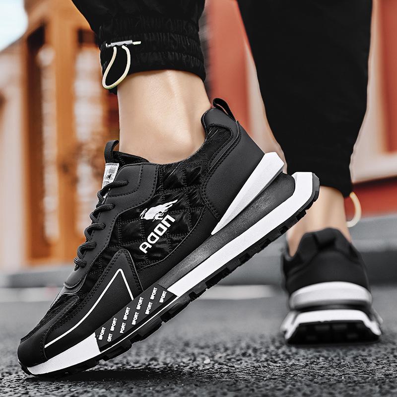 White men's chunky platform lace-up sneakers, offering a fresh, trendy, and comfortable look.