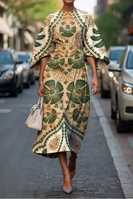 Flattering women's elegant midi dress, a chic and modern style suitable for both daytime and evening occasions.