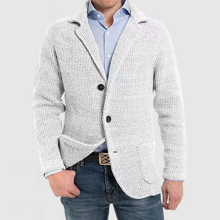 Men's versatile two-button blazer with notch lapel, perfect for casual or formal wear.