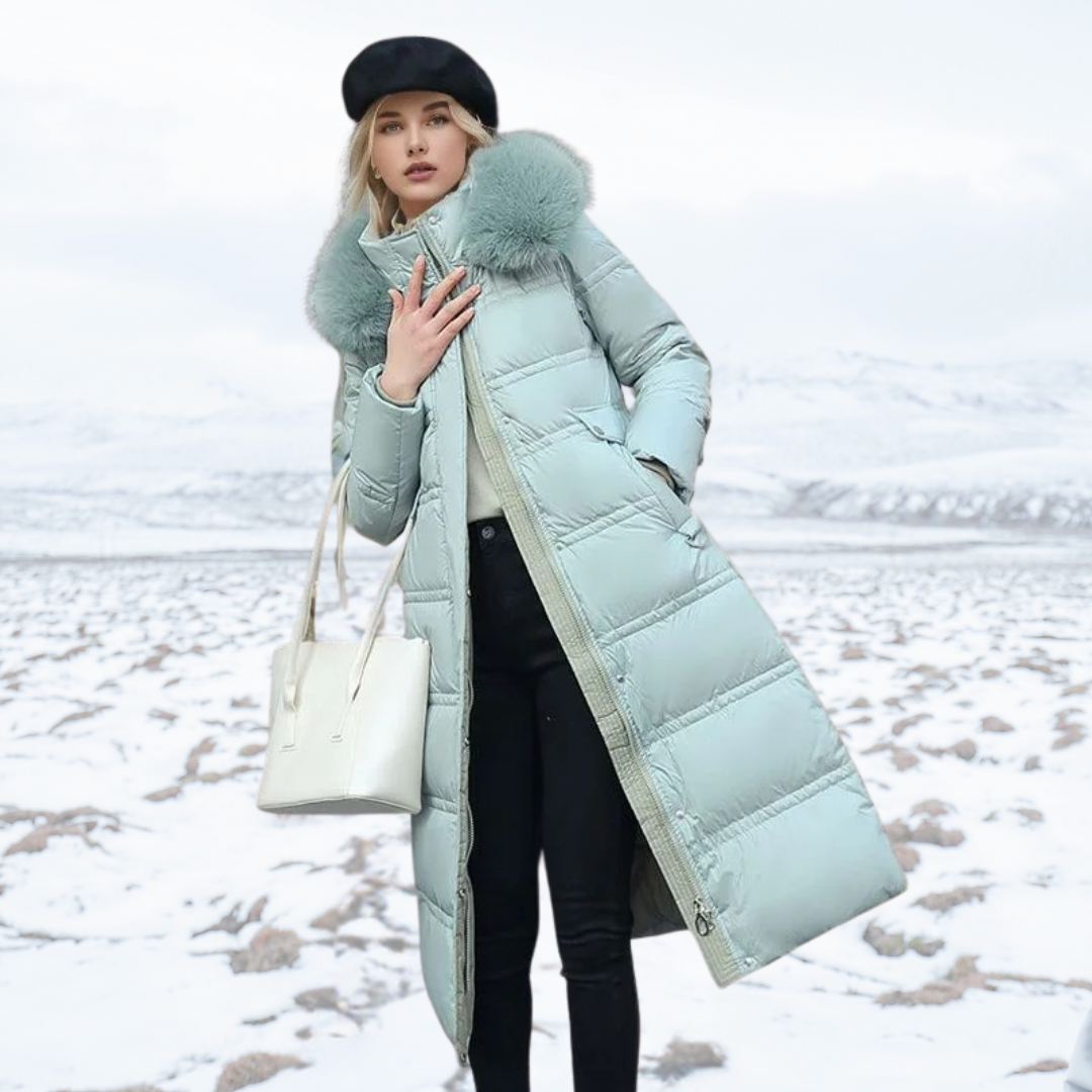 Versatile women's winter parka, a stylish hooded coat with plush fur, ideal for various cold weather occasions.