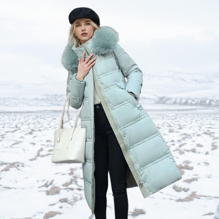 Versatile women's winter parka, a stylish hooded coat with plush fur, ideal for various cold weather occasions.