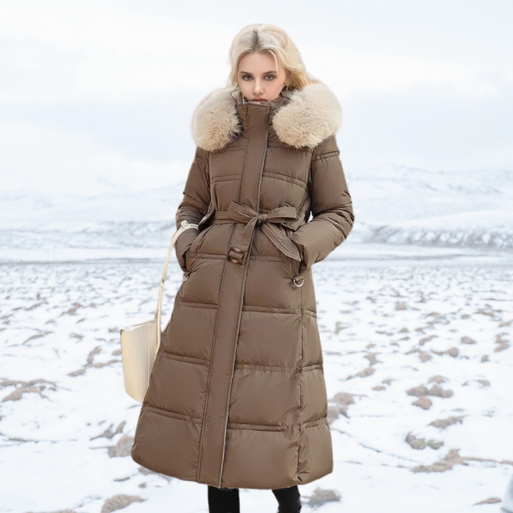 Cozy women's winter parka featuring a plush fur hood, ideal warm jacket for ultimate cold weather comfort.