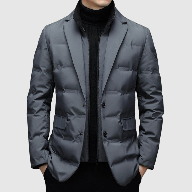 Stylish men's tailored padded winter jacket with down filling, ideal for smart casual & winter fashion.