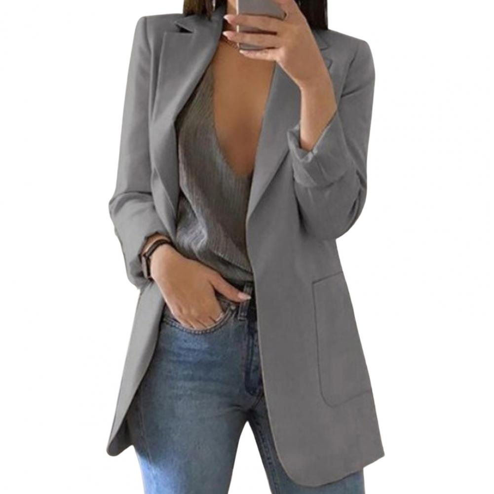 Chic women's long sleeve open-front blazer for sophisticated business meetings or smart casual wear.