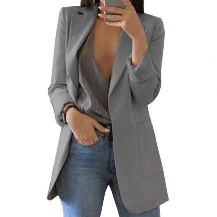 Chic women's long sleeve open-front blazer for sophisticated business meetings or smart casual wear.