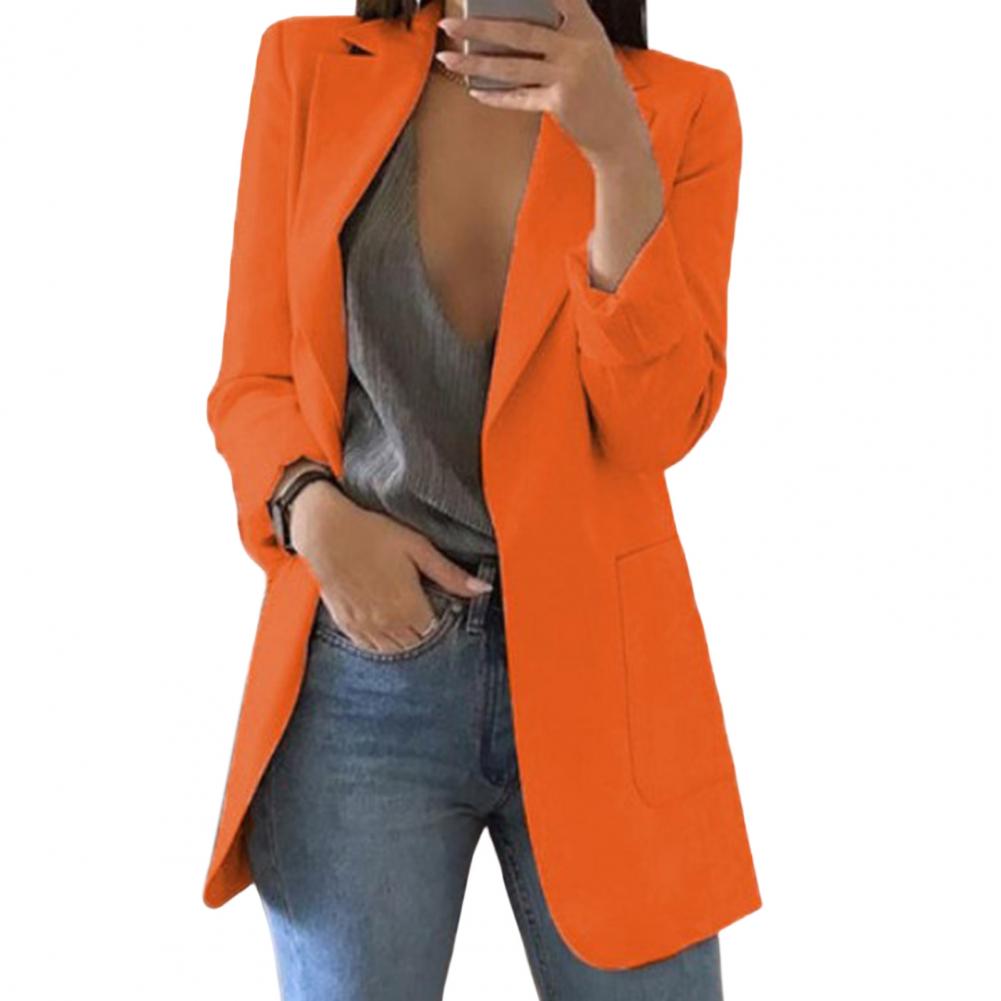 Versatile women's long open-front blazer jacket, easily transitions from office to evening fashion.