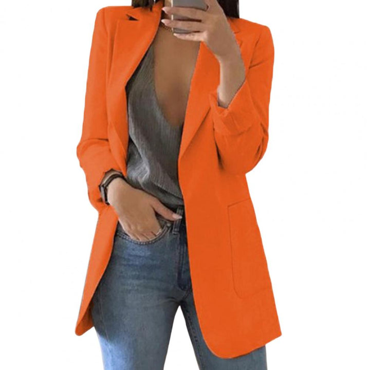 Versatile women's long open-front blazer jacket, easily transitions from office to evening fashion.