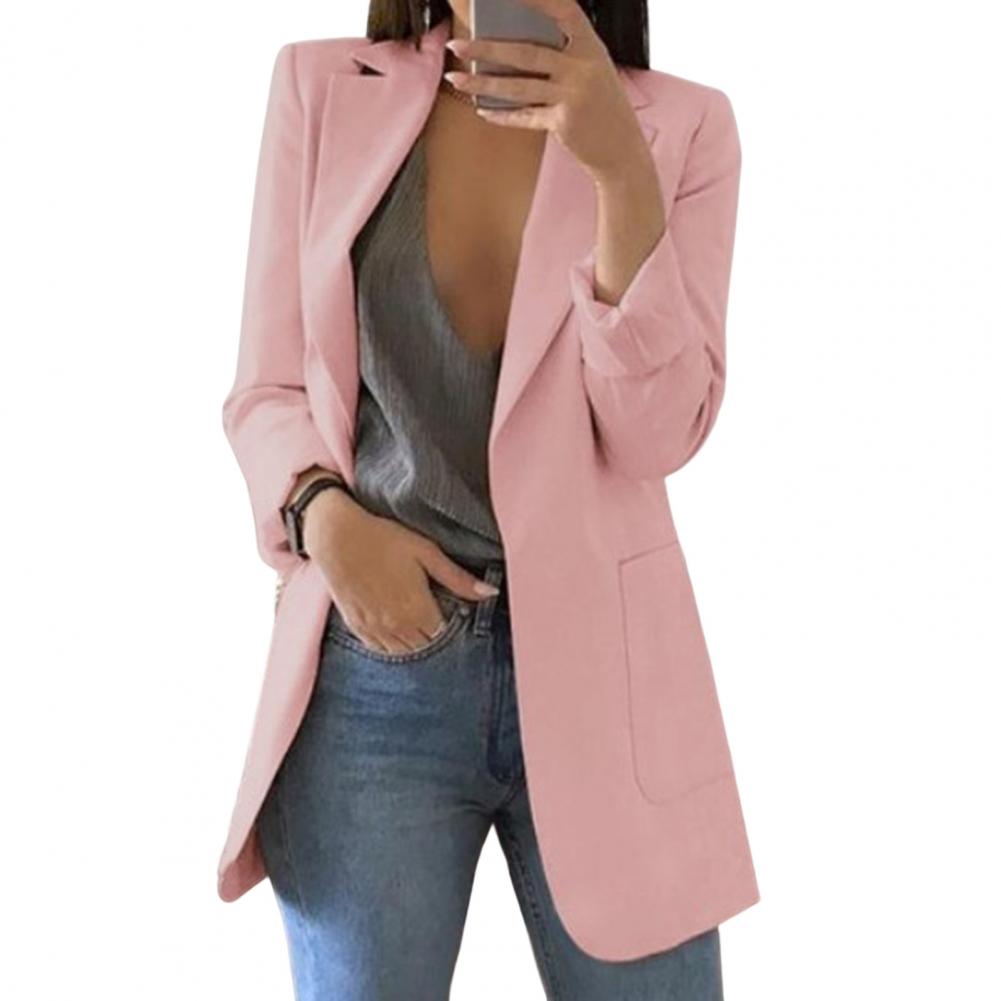 Stylish women's long open-front blazer, a comfortable & elegant outerwear piece for all seasons.