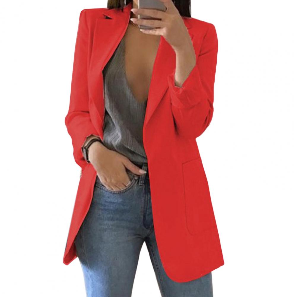 Fashionable women's long open-front blazer, a must-have elegant jacket for modern women.