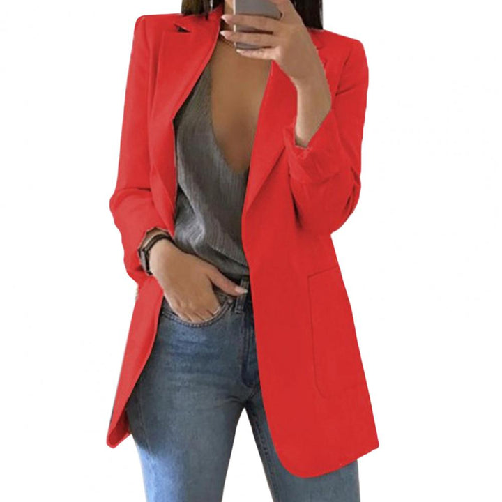Fashionable women's long open-front blazer, a must-have elegant jacket for modern women.