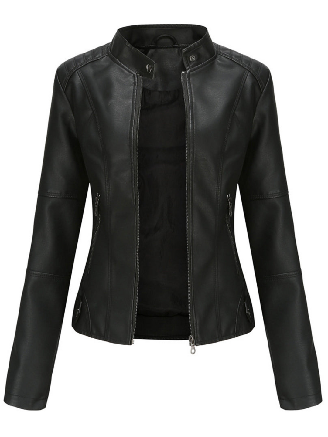 Women's chic cool-weather layering jacket with zipper. Structured design for versatile transitional style.