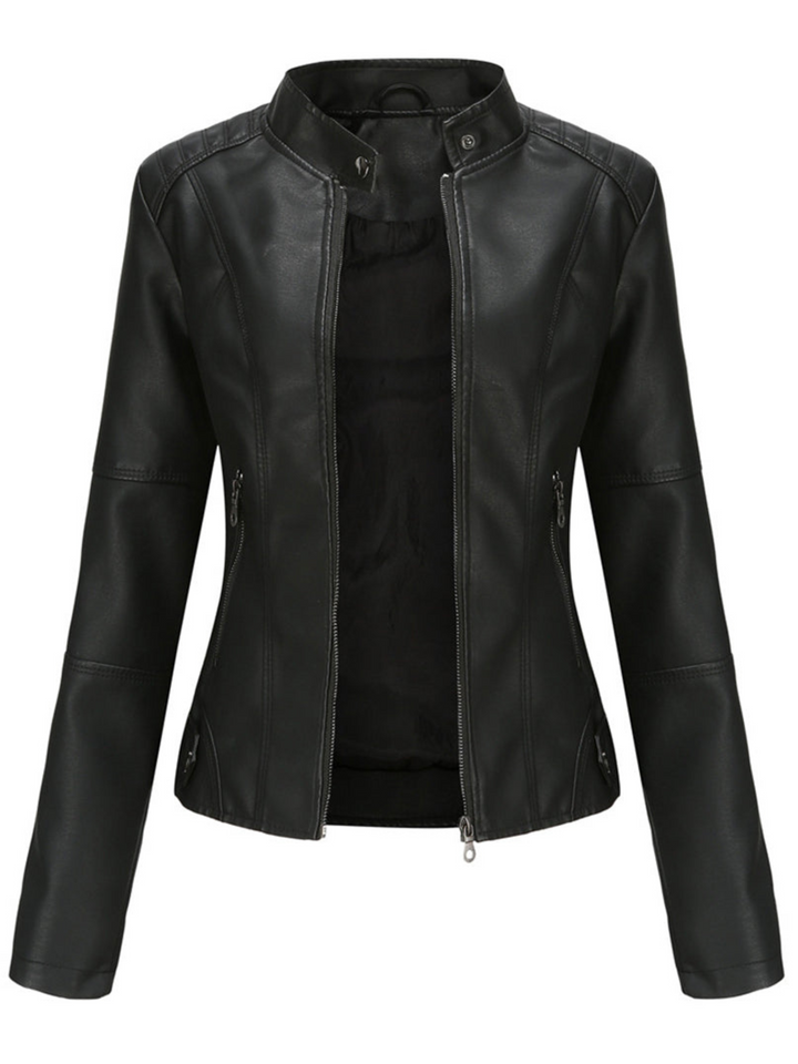 Women's chic cool-weather layering jacket with zipper. Structured design for versatile transitional style.