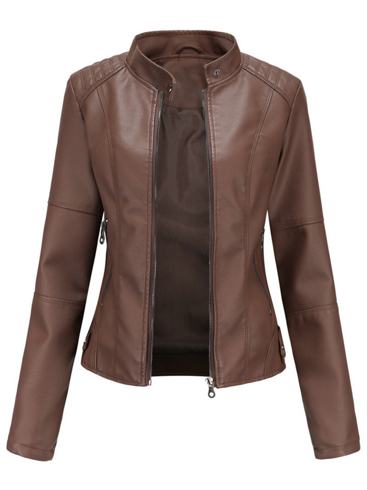 Women's long-sleeve jacket with zipper. Versatile, structured cool-weather outerwear for a chic look.