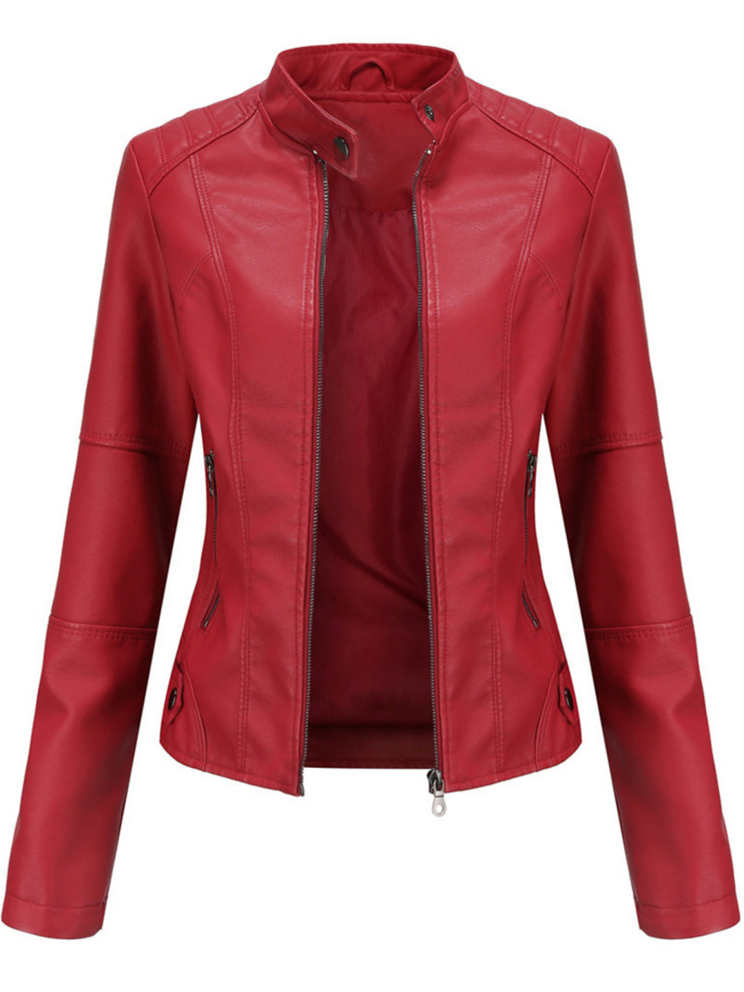 Chic women's layering jacket with zipper closure. Designed for cool weather and versatile fashion.