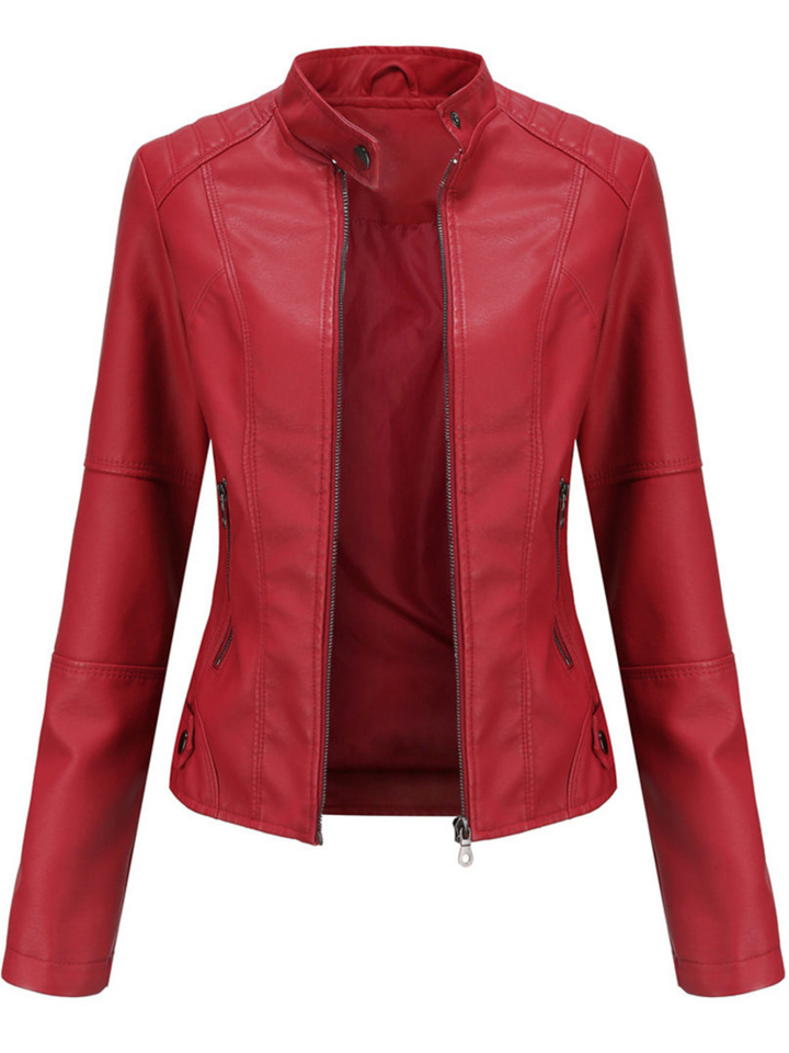 Chic women's layering jacket with zipper closure. Designed for cool weather and versatile fashion.