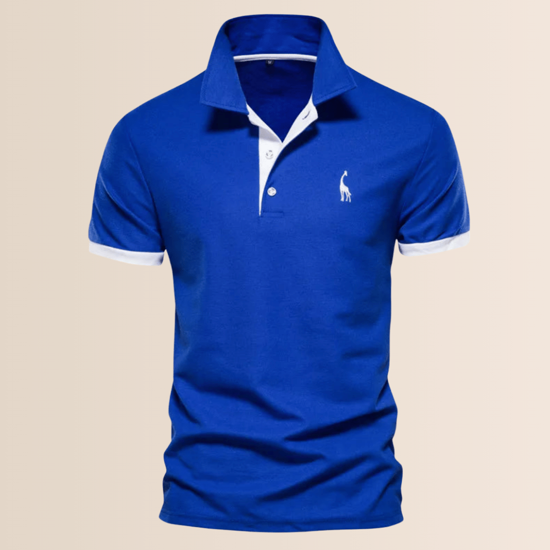 Modern men's stand collar V-neck polo, short sleeve, loose fit. Essential casual top for spring and summer style.