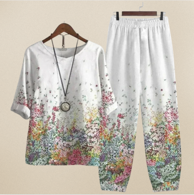 Effortlessly stylish women's shirt & trouser matching set. Comfortable, chic for easy spring/summer.