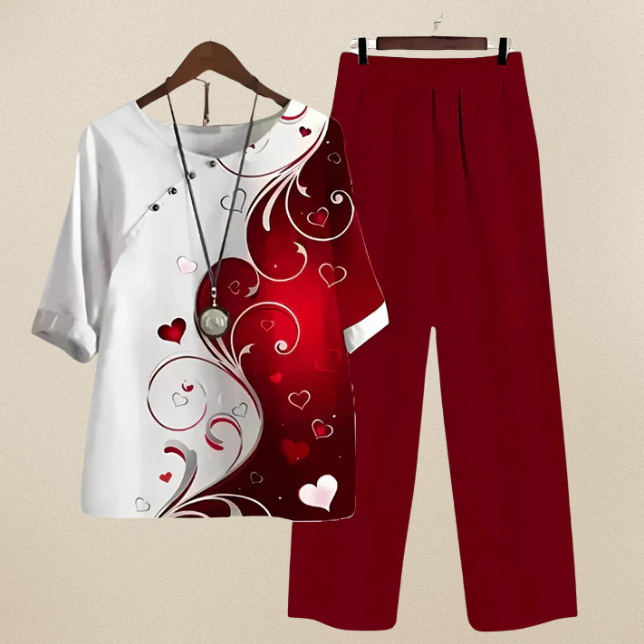 Women's comfortable long-sleeve shirt and wide-leg trouser set. Chic spring casual outfit.