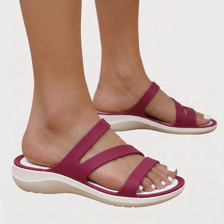 Supportive women's multi-strap sandals with orthopaedic design for ultimate comfort. Great for long walks & casual use.