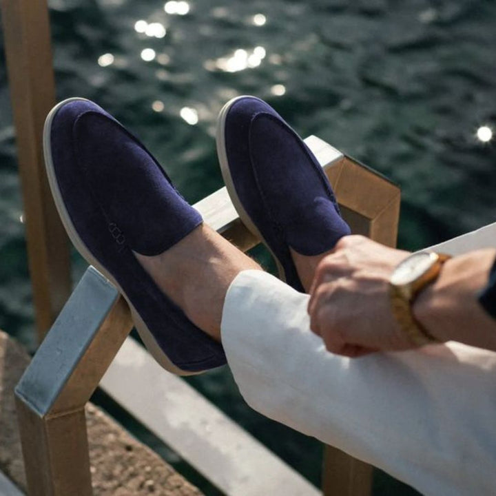 Men's black leather slip-on loafers for effortless style, comfort, and everyday casual wear.