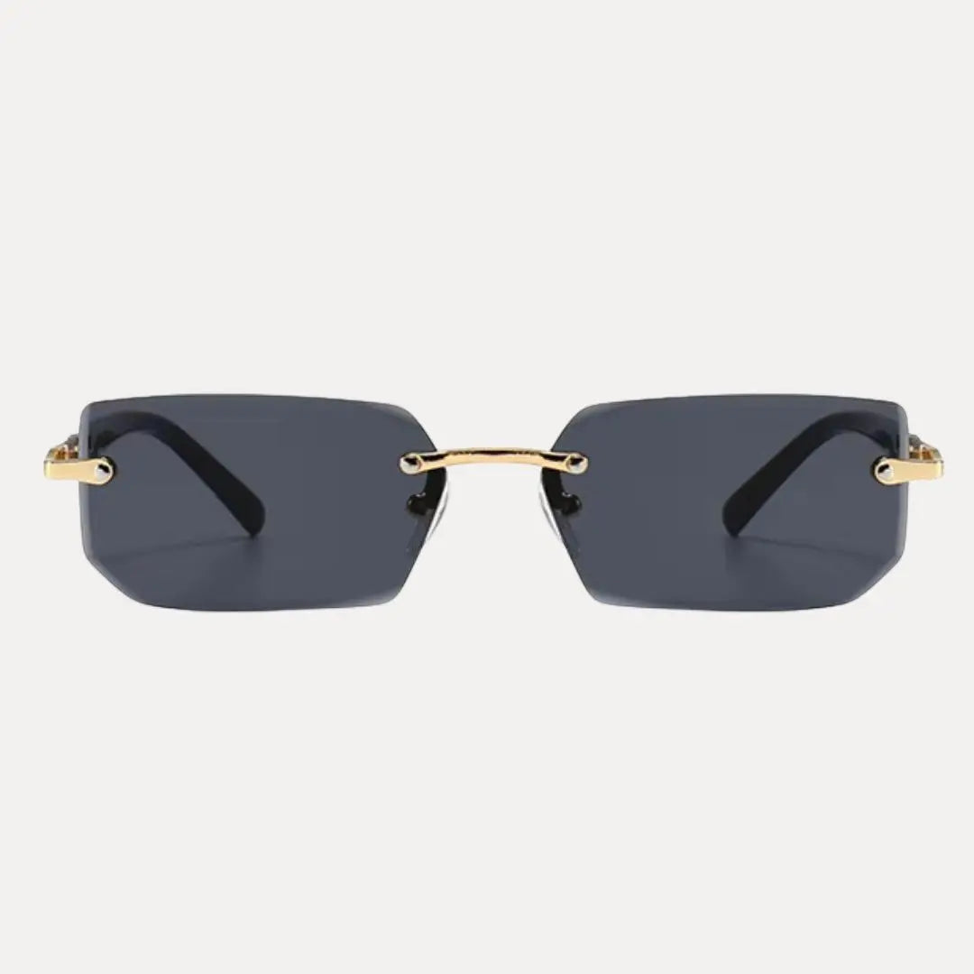 Men's rimless rectangle sunglasses with a sleek gold frame, offering a modern and refined look.