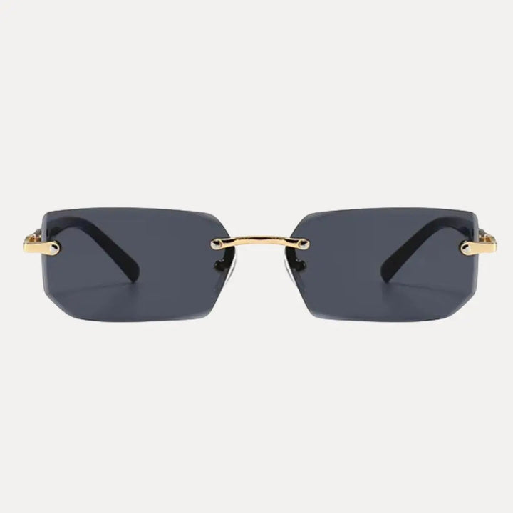 Men's rimless rectangle sunglasses with a sleek gold frame, offering a modern and refined look.