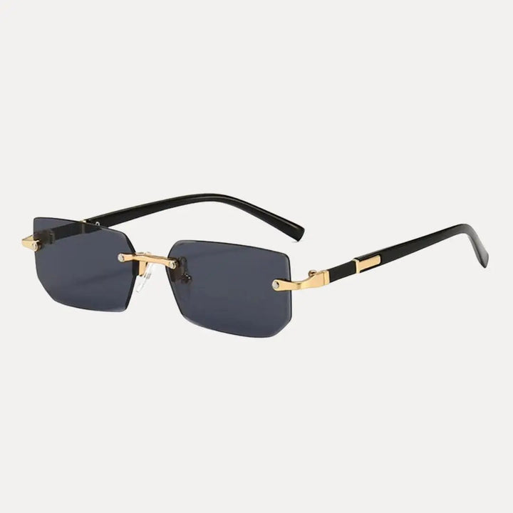 Stylish men's rimless rectangular sunglasses featuring a sophisticated gold frame, perfect for fashion.