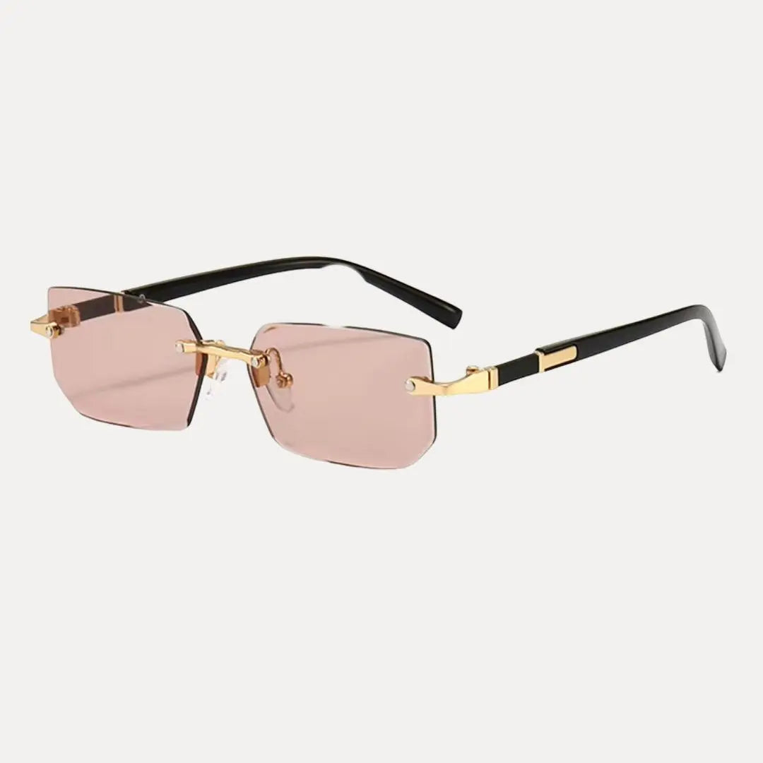 Versatile men's rimless rectangle gold frame sunglasses, ideal for various occasions and contemporary style.