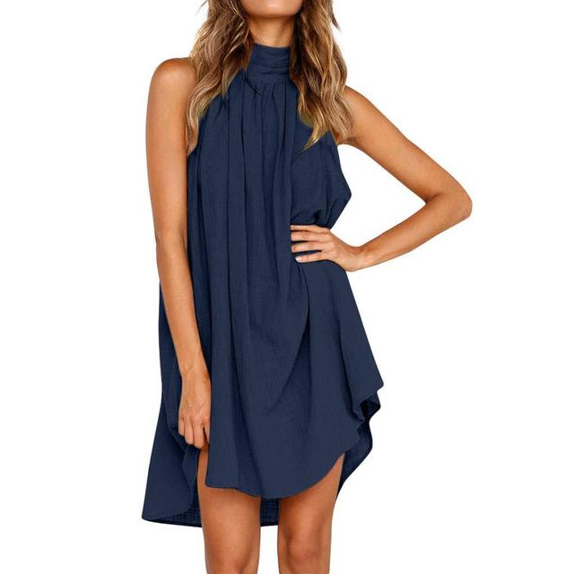 Elegant & chic sleeveless dress for women, featuring a smart collar & flowy pleats, ideal for summer styling.