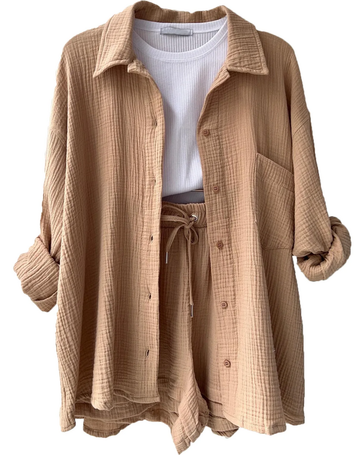Pink women's lightweight lounge set, perfect for spring fashion and daily relaxation.