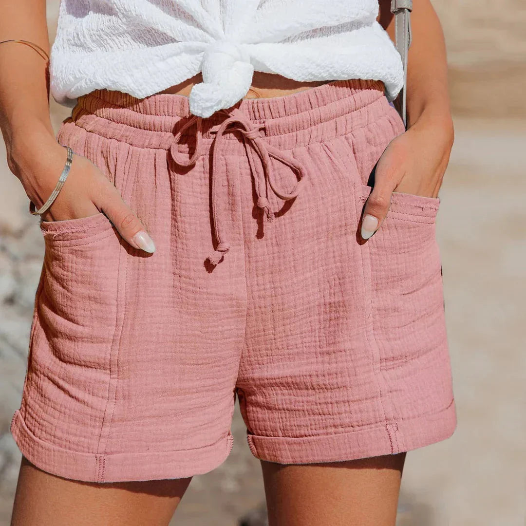 Comfortable women's summer shorts with elastic waist and relaxed fit. Ideal lightweight apparel for warm weather casual wear.
