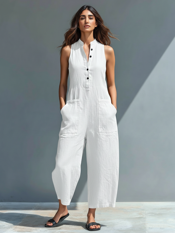 Women's casual sleeveless wide-leg jumpsuit, a comfortable and stylish one-piece for warm summer days.