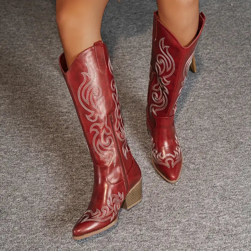 Fashionable women's comfortable cowboy boots, ideal for festival wear and bohemian style.