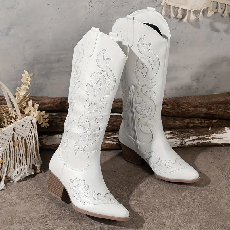 Rich brown women's embroidered western boots, blending traditional charm with modern comfort.