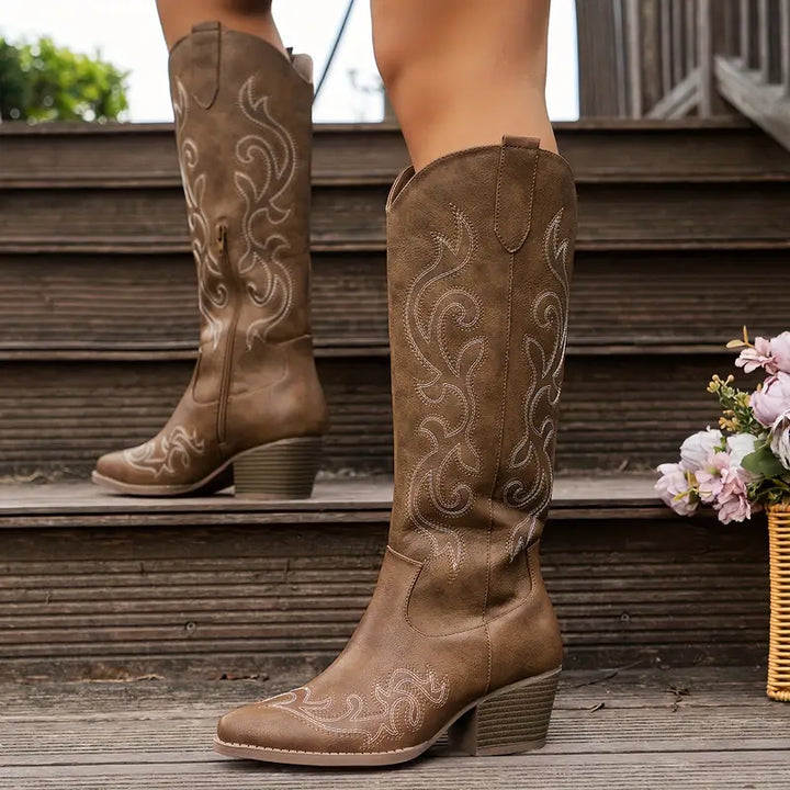 Comfortable red women's western boots, a stylish choice for your bohemian wardrobe.