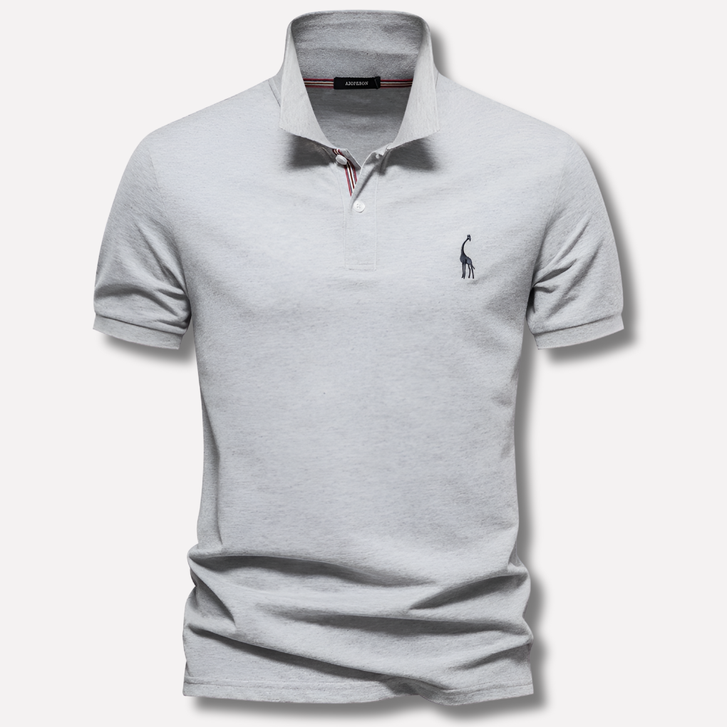New men's casual polo shirt in soft cotton, short sleeve, highlighted by elegant deer embroidery.
