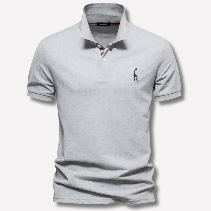 New men's casual polo shirt in soft cotton, short sleeve, highlighted by elegant deer embroidery.