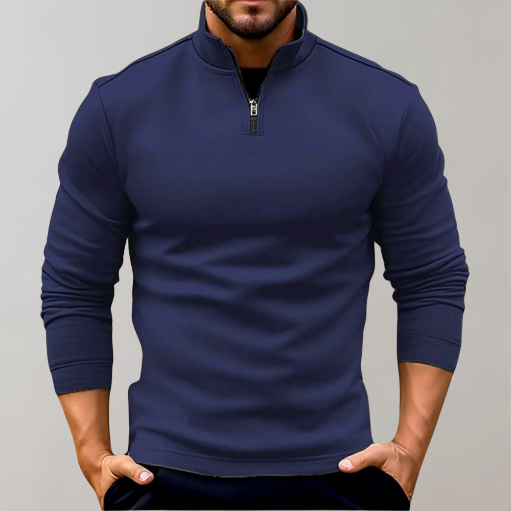 Versatile men's half zip long sleeve jumper. A fitted knit top, perfect for smart casual wear & layering.