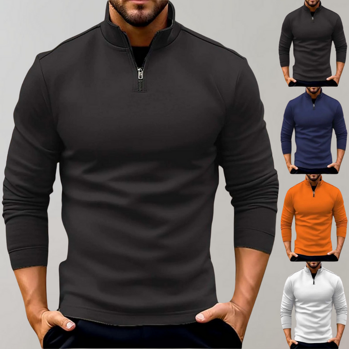 Men's fitted half zip jumper, long sleeve smart casual knit pullover for versatile fashion.