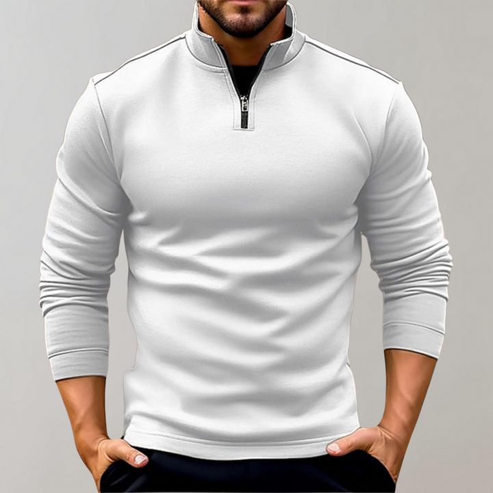 Comfortable men's long sleeve half zip pullover. A fitted knit jumper, great for smart casual men's fashion.