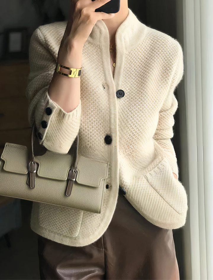Women's elegant button placket cardigan. Long sleeve, comfortable knit for versatile, classic everyday wear.