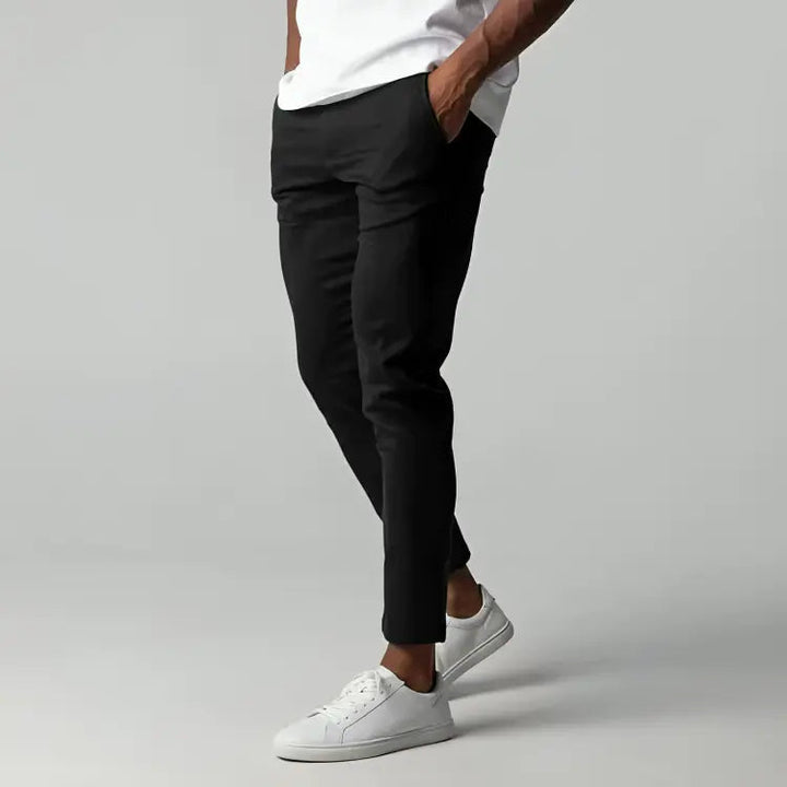 Textured men's tapered ankle length chinos. Flat front smart casual trousers, essential for men's fashion.