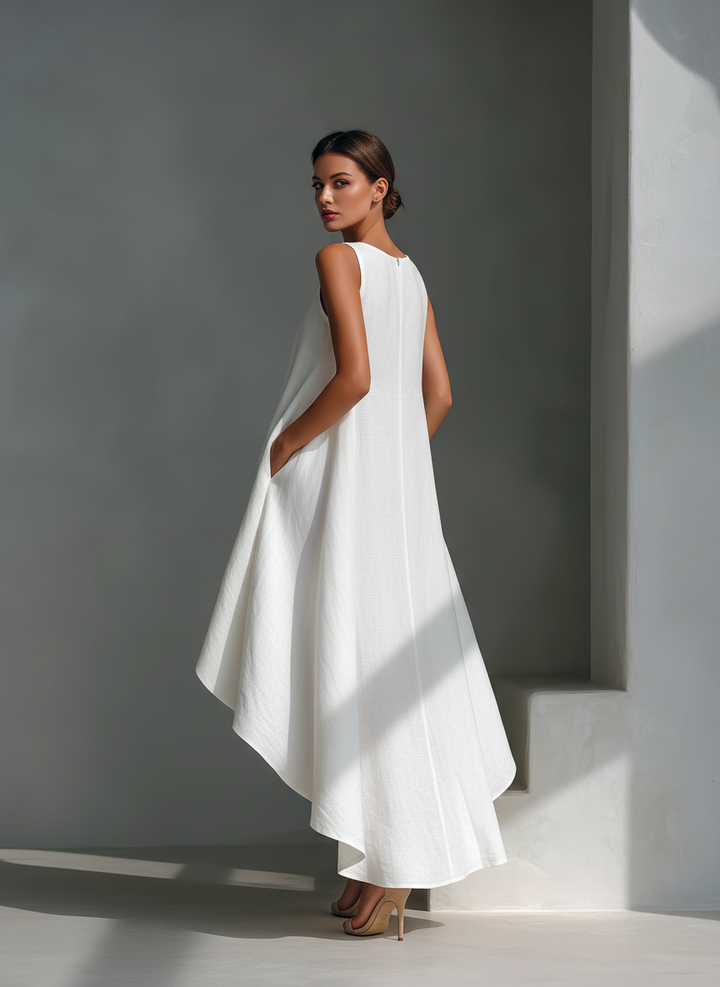 Versatile women's sleeveless midi dress for summer, suitable for casual, resort, or elegant occasions.