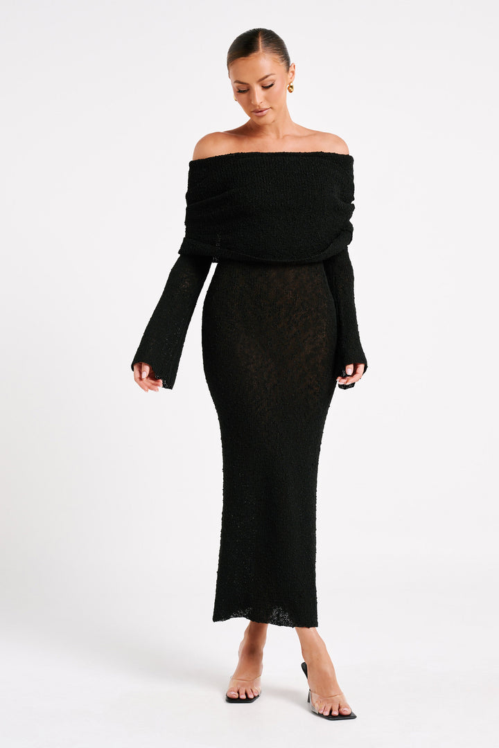 Classic off-shoulder maxi dress for women, an elegant choice for formal dinner parties & events.