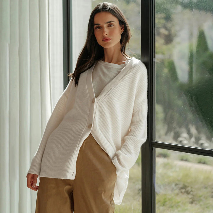 Chic women's long oversized rib-knit cardigan, ideal for adding warmth and style to any outfit.