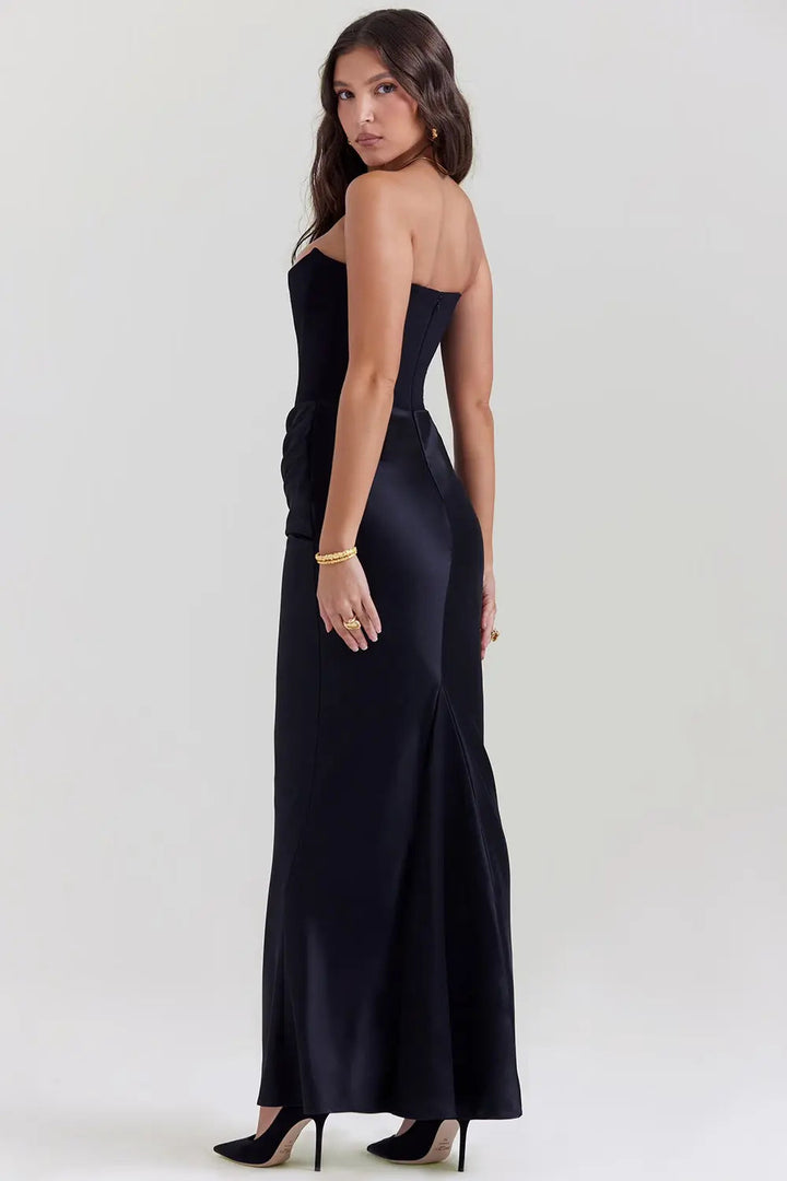 Women's elegant strapless maxi dress with a flattering corset bodice design.