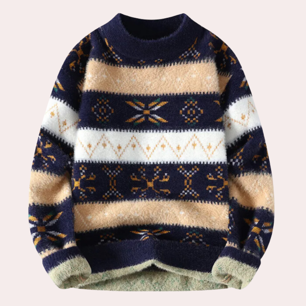 Men's stylish patterned knit crew neck sweater, perfect for a classic, comfortable & versatile casual look.