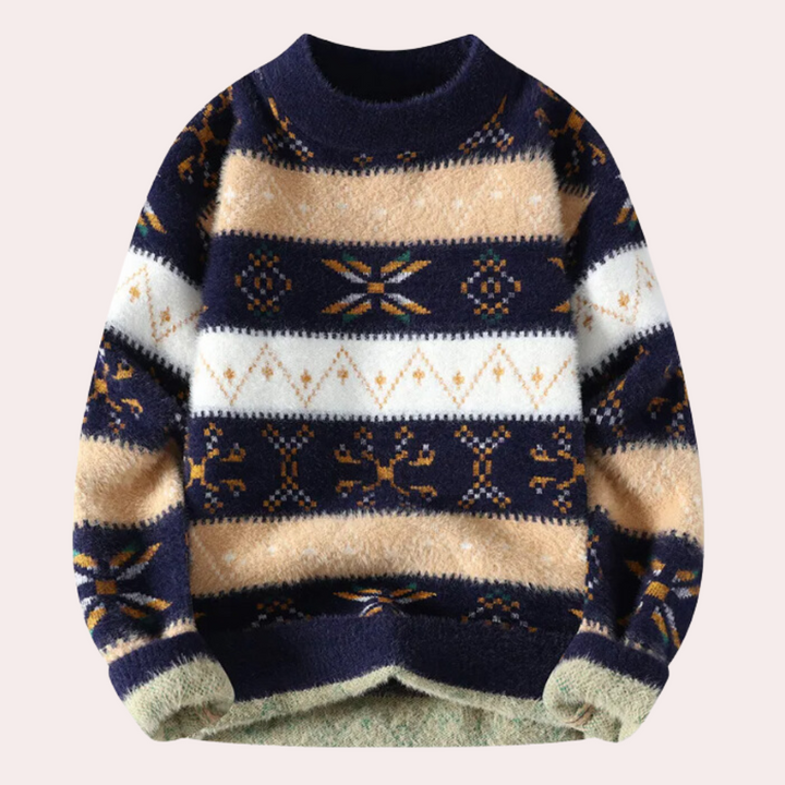 Men's stylish patterned knit crew neck sweater, perfect for a classic, comfortable & versatile casual look.