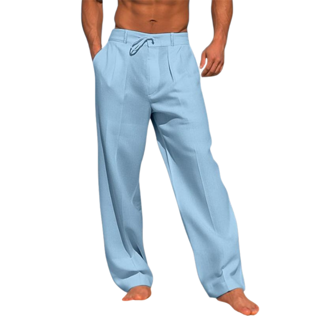 Men's classic plain wide leg trousers in a relaxed fit. Comfortable & breathable for summer casual wear.