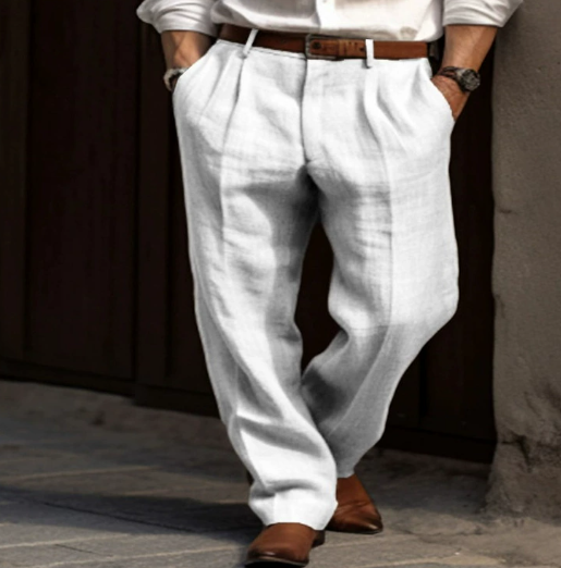 Comfortable men's summer trousers, breathable & relaxed fit. Ideal lightweight chino pants for warm weather everyday wear.